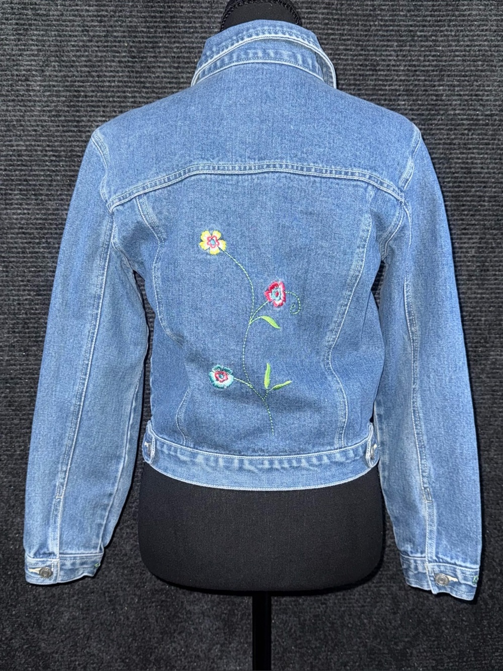 Vintage Denim Jacket Womens Small Floral Embroidery Boho Cottagecore 90s y2k